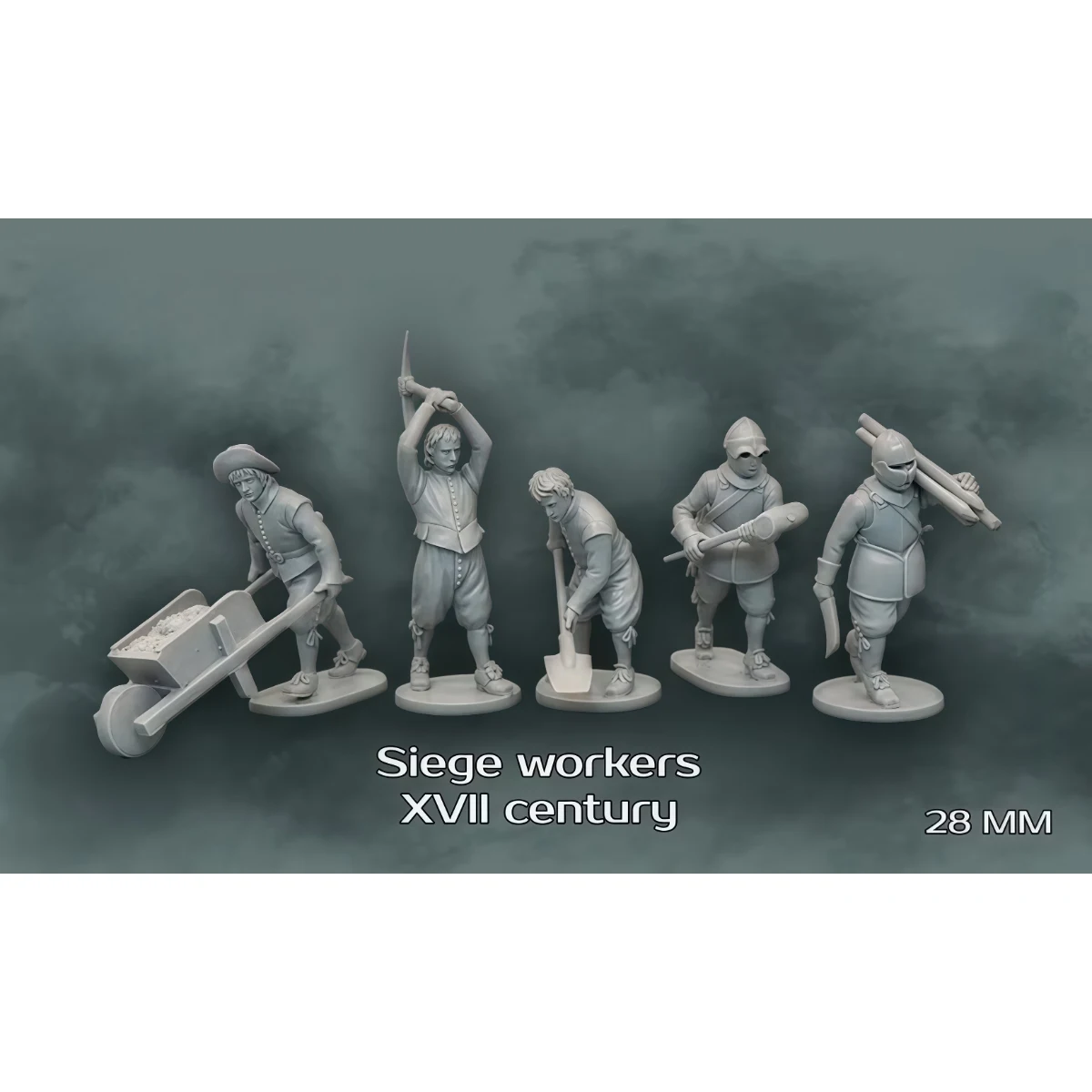 28mm Unpainted Resin Model Kit: Siege Workers (5 Figures) – Unassembled and Unpainted Garage Kit 1864R