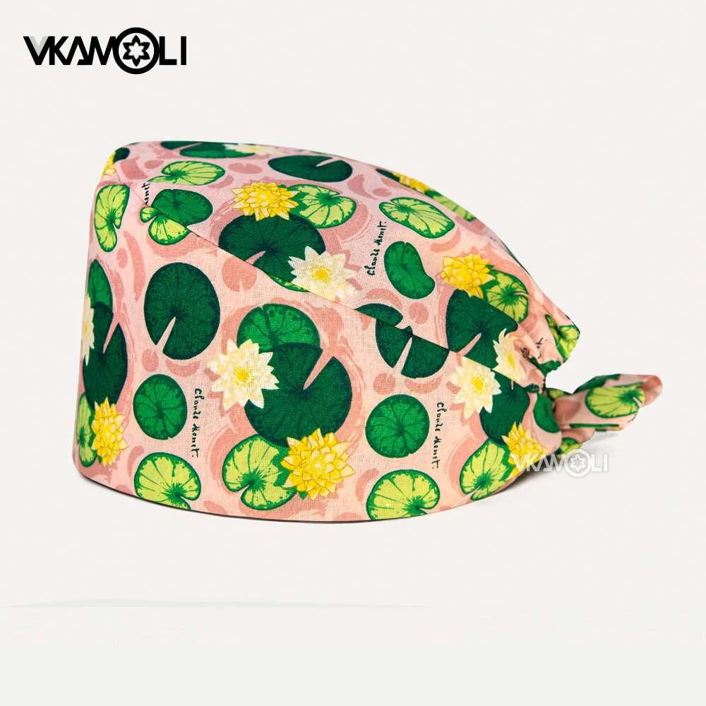 Flower Green Leaf Printing Pharmacy Hospital Doctors Nurses Headcaps Pediatric Clinics Dentists Nurses Scrub Cap