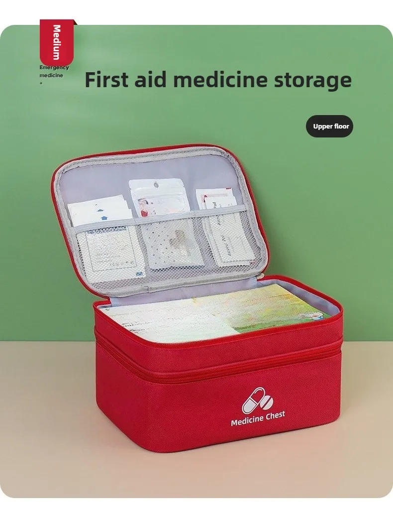 Tragbare doppelschichtige medizinische Tasche, große Kapazität, Medikamenten-Aufbewahrungstasche, für Reisen und Outdoor, tragbares Notfallrettungs-Erste-Hilfe-Set – Detail 5