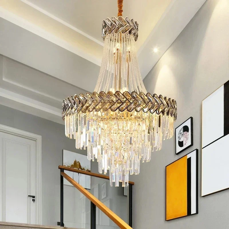 

New modern luxury living room chandelier villa K9 crystal chandelier staircase light lighting home decoration lighting fixtures