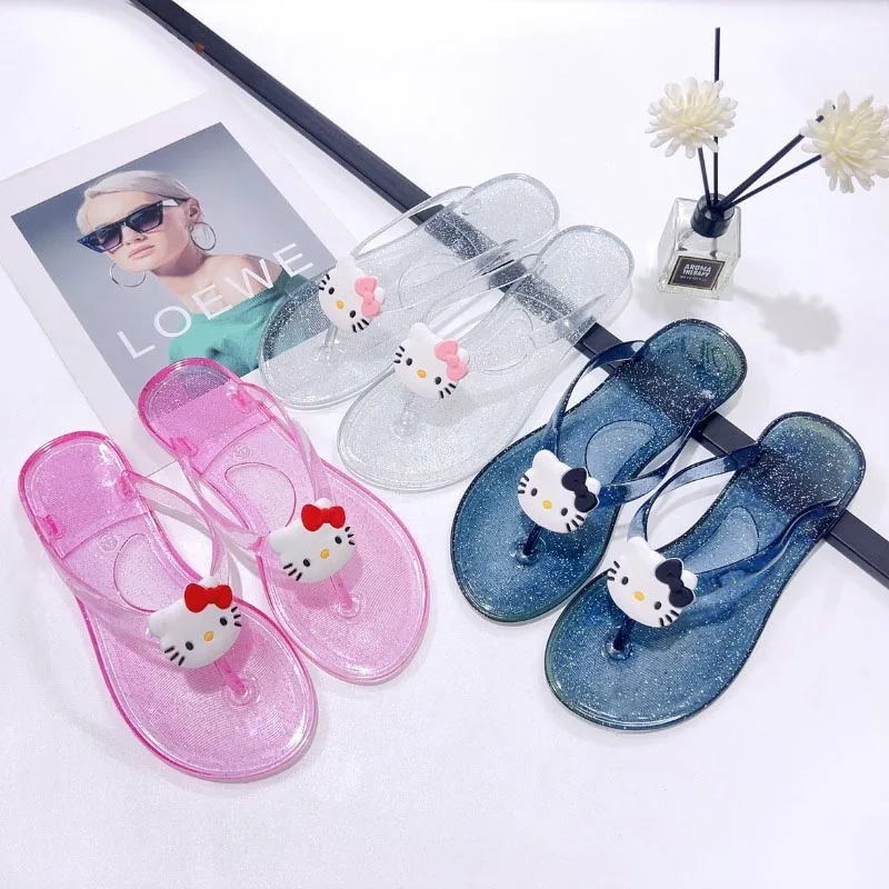 2024 Kitty Cute Super Soft Flip Flops Cartoon Slippers Bathroom Crystal Beach Sandals