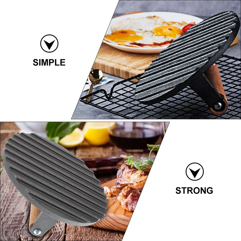 

Round Burger Cast Iron Meat Press For Griddle Kitchen Gadget Patty Maker Tool Non-Stick Surface Comfort Handle Easy Demold Bacon