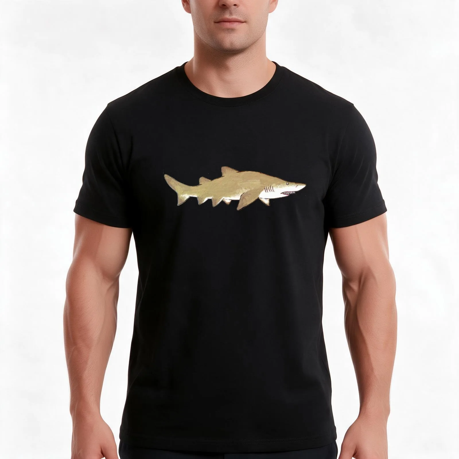 Sand Tiger Shark T-Shirt, Summer Casual Cotton Tee, Oversized Streetwear Tops, Vintage Graphic Print, Loose Fit Short Sleeve