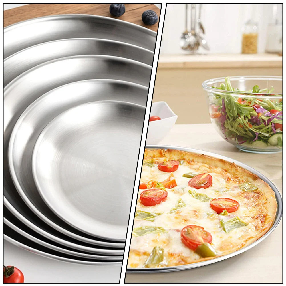 Stainless Steel Pizza Pan Serving Tray Trays Food Thickened Cake Kitchen Plate Round Platter Shape Dish Baby