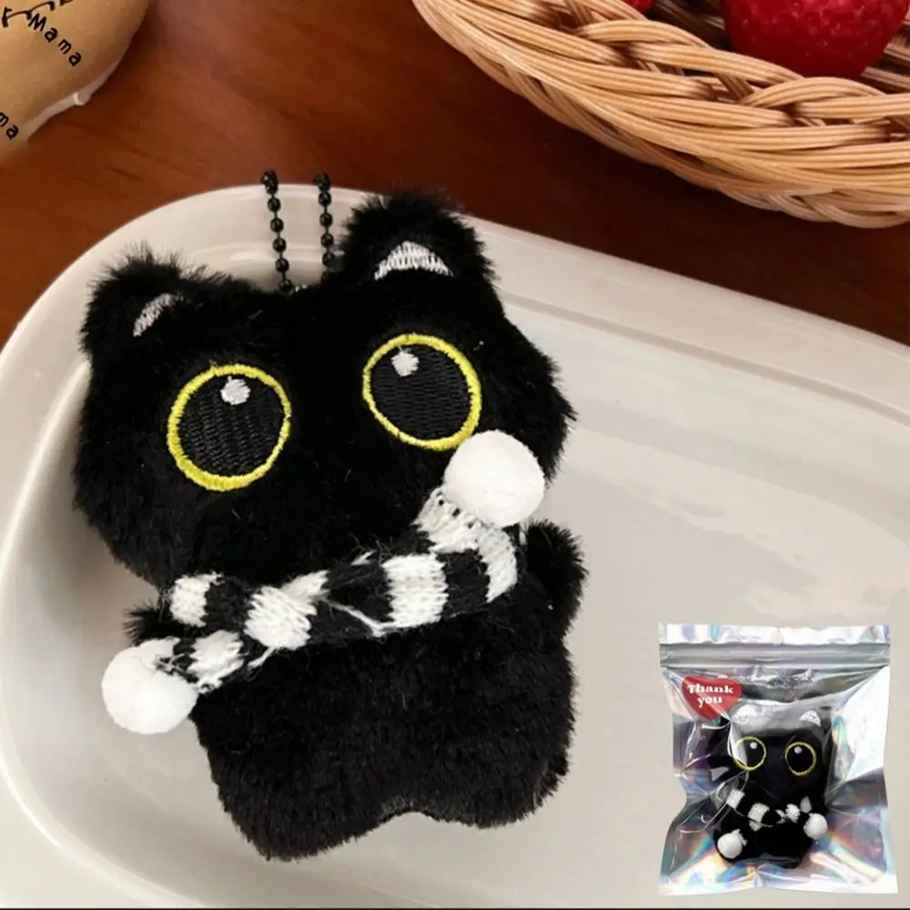 Nuevo colgante de muñeco de gato de peluche, llavero de juguete negro de dibujos animados, mochila, bolso, decoración, regalo para niños