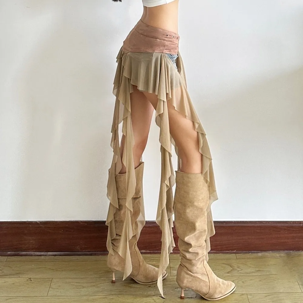 Modische unregelmäßige Rüschen-Gürtel für Damen, lange Quasten, verstellbare Schnalle, Taillengürtel, weiß, Y2K-Minirock, Streetwear
