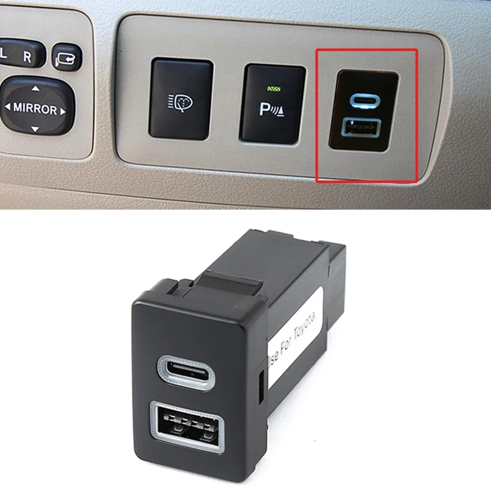 

1PC 12V Car Charger Socket QC3.0 Dual USB PD Type C Charging Outlet Power Adapter Phone For Toyota old LC120 Prado