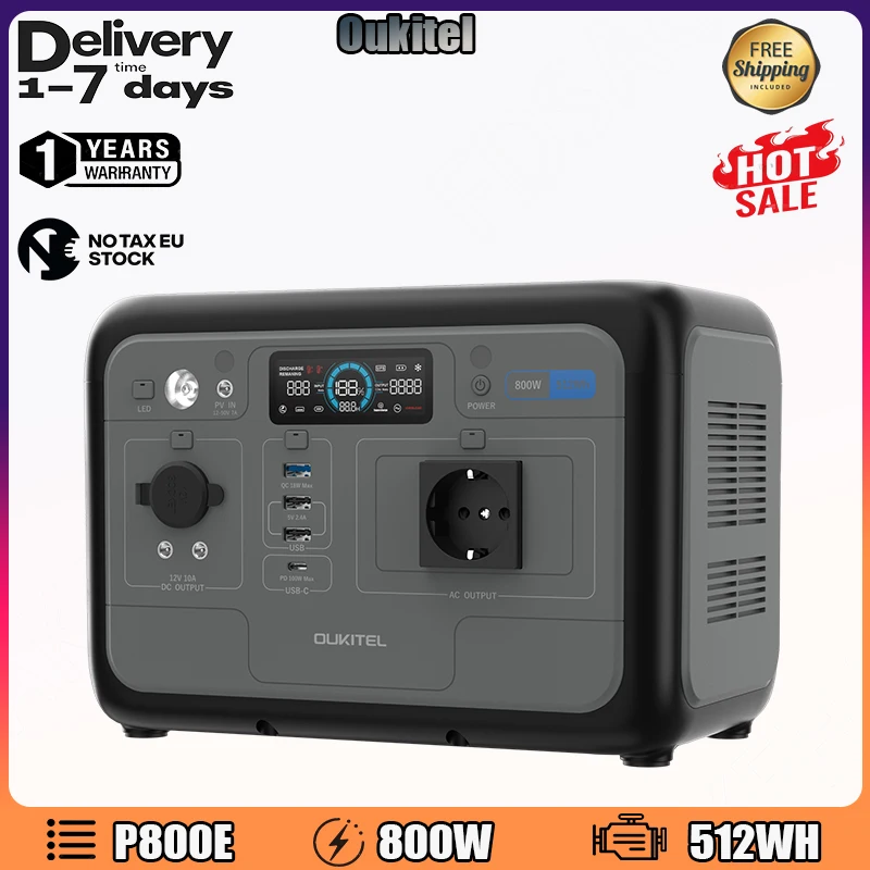 Oukitel P800E محطة شحن محمولة 800 واط 512WH مولد الطاقة الشمسية المنزل في الهواء الطلق التخييم الطوارئ احتياطية بطارية الهاتف المحمول