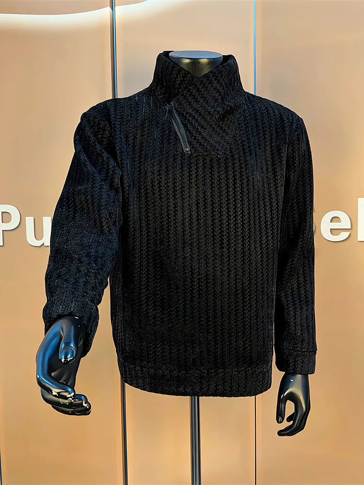 

Bla American Sle Hoodie Men's Long Sve Fce Lined Stand Collar Zipper Casual Top Fibone Pattern Base Layer irt