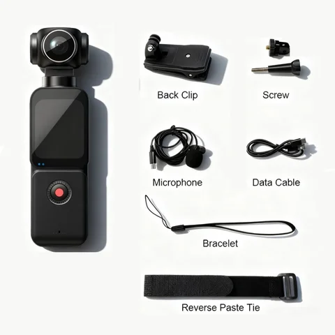 Pocket Action Camera,270°Rotatable Lens 5K HD EIS Anti‑Shake Touch Screen WiFi Smart Face Tracking Vlog Cam
