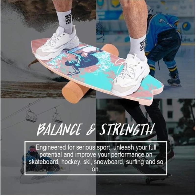 Portable Wooden Yoga Balance Trainer with Roller, High Difficulty Surf Ski Core Trainer Sensory Integration Fitness Workout Gear