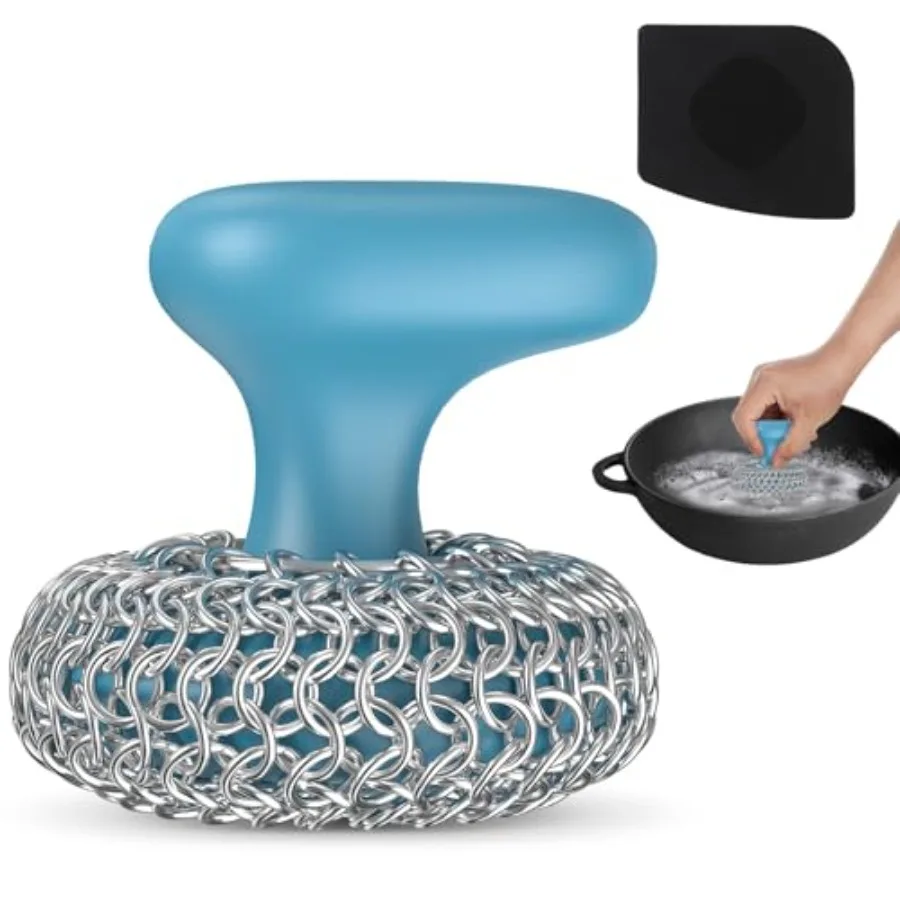 Cast Iron Scrubber Dish Scrub Brush 316 Chainmail Scrubber for Cast Iron Dish Scouring Pad, Dishwasher Safe, Chain Mail Scrubbe