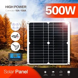 500W Solar Panel  Charger Dual 12V 5V DC USB With 60A100A Foldable Solar Panel For Phone Charge Power Bank For Hiking Camping