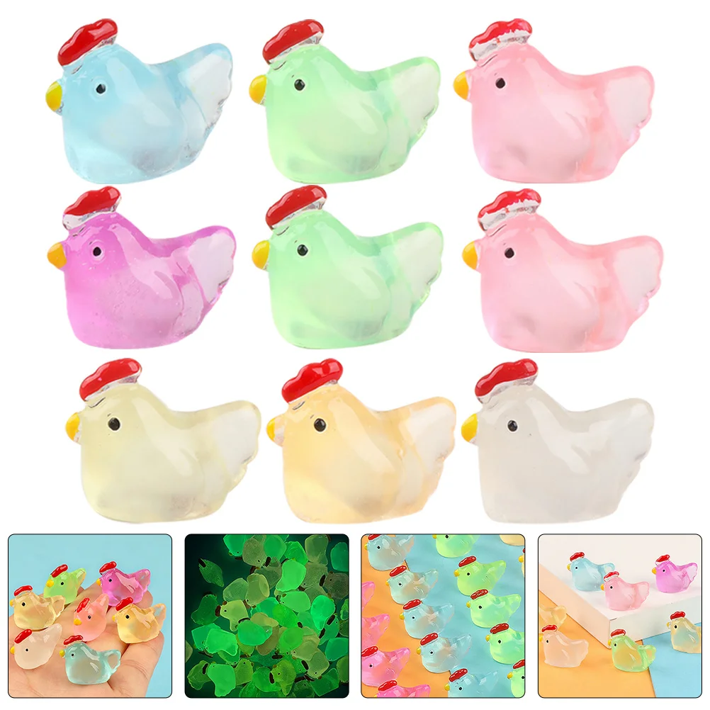 

18Pcs Mini Resin Chicken Decor Luminous Chick Figurines Home Office Desk Accessories Luminous Chicken Mini Resin Figures