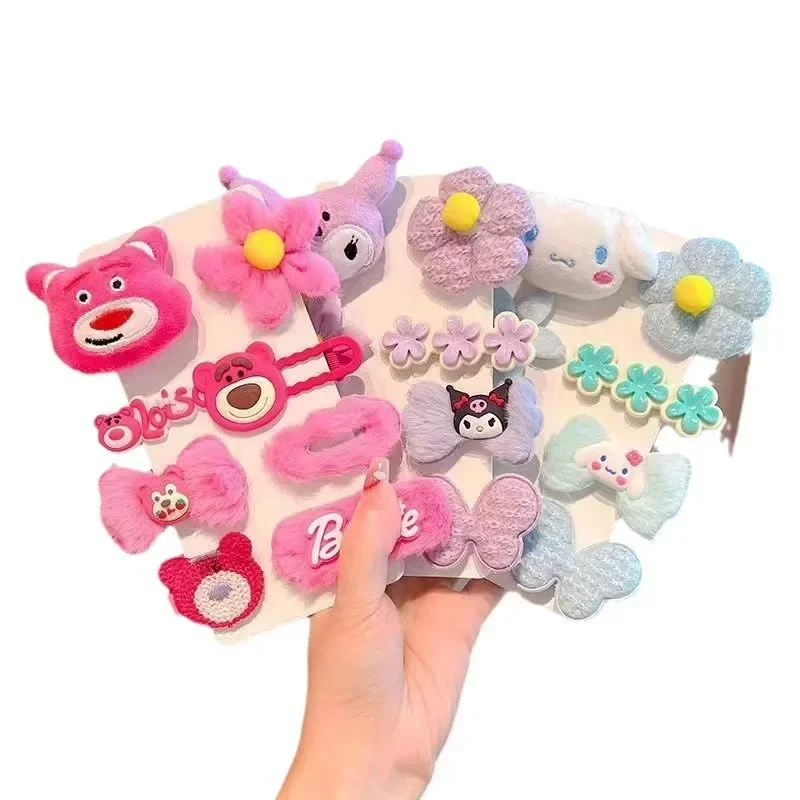 4 Stks/set Merk Sanrio Kuromi Meisjes Haarspelden Kawaii Kurimo Baby Clips Melodie Prinses Vloeiende Zand Haar Baret Accessoires