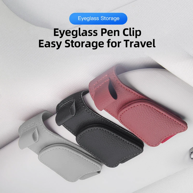 Leather Car Sun Visor Glasses Holder Card Pen Storage Clip Auto Sunshade Visor Accessories For Nissan Rogue Sentra Kicks Altima