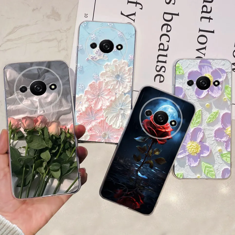 For Cover Xiaomi Redmi A3 A3x Phone Case Butterfly Flower Colorful Girly Funda Transparent Soft TPU Silicone RedmiA3 Back Cover