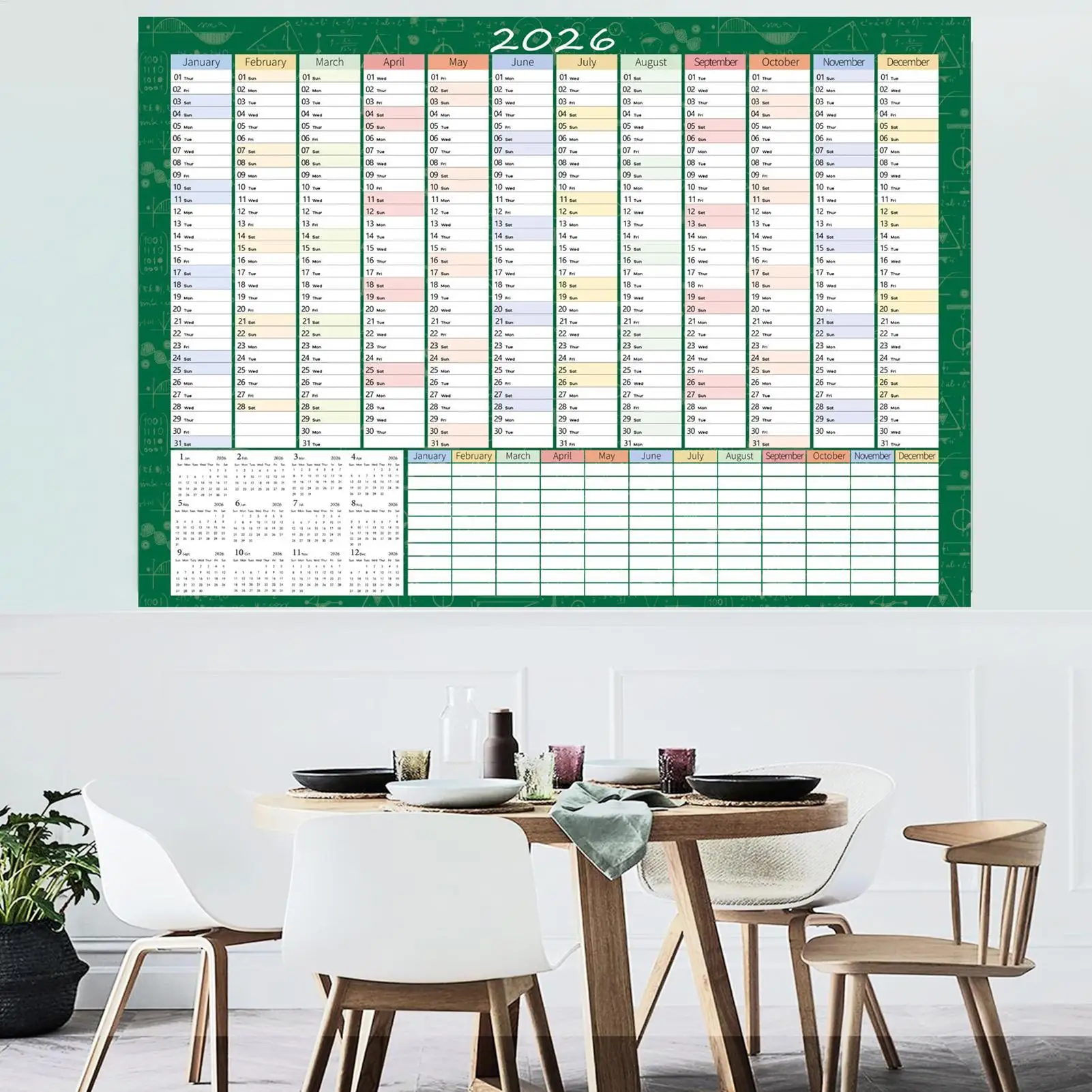 2026 Year Calendar Goal Setting Schedule Tracking Large Year Wall Calendar 2026 for Study Dorm Living Room Bedroom Apartment