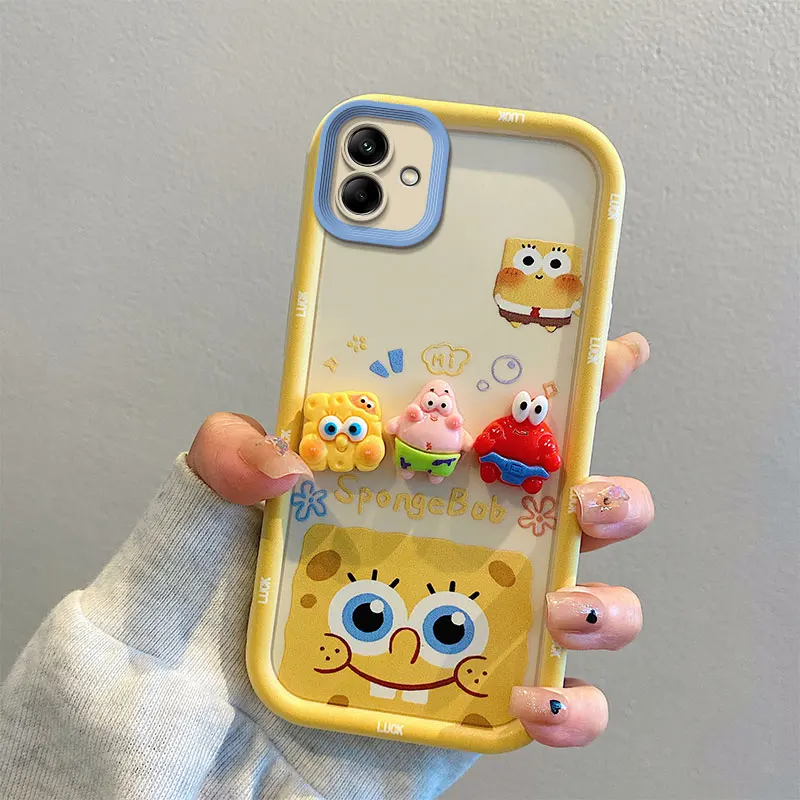 For Samsung Galaxy A06 A05s A04s A04e A03s A02s Cute 3D Cartoon SpongeBob Patrick Star Toy Phone Case Multistep Hand Strap Cover