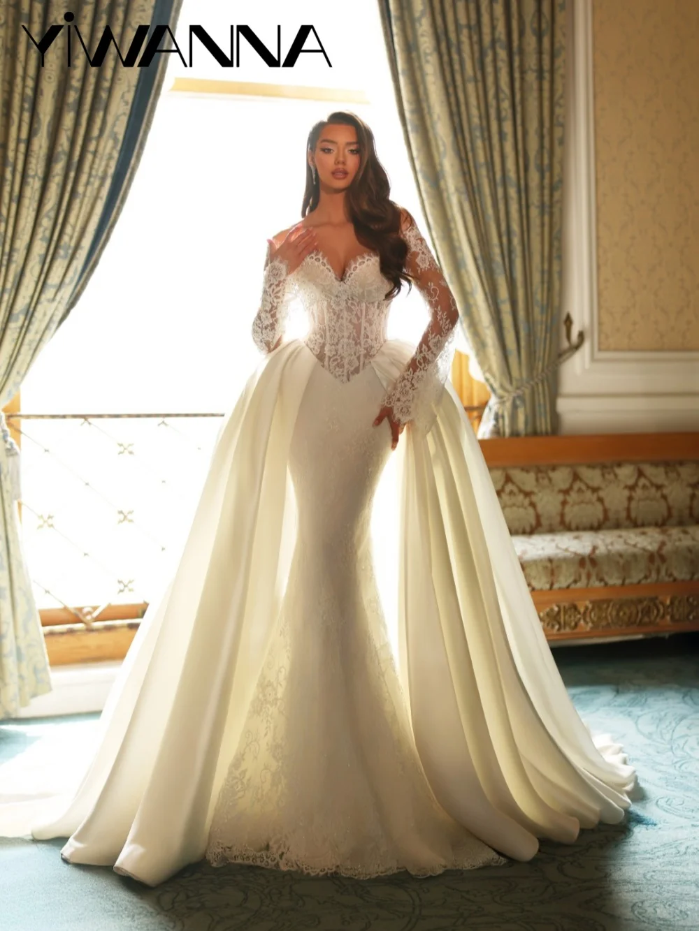 

Shinny Detachable Train Lace Wedding Dress Romantic Sweetheart Neck Bridal Gown 2026 Customized Dreamy Long Dresses For Bride