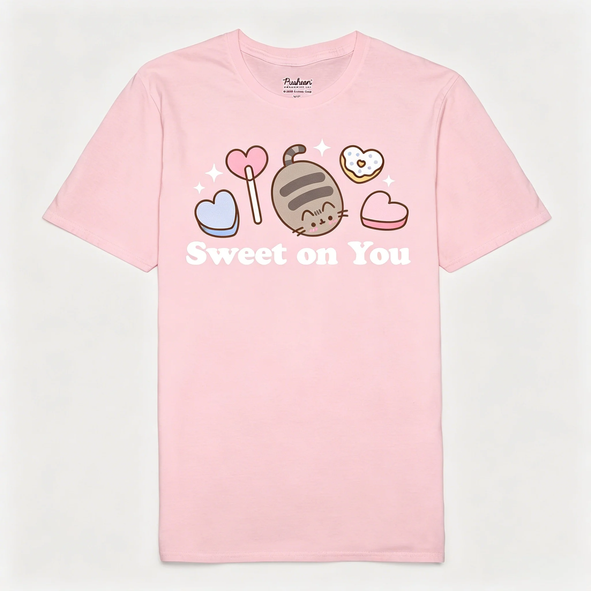 Pusheen Sweet on You Patten Sweet Cute Pure Cotton T-shirt 2026 Summer Unisex Clothing Girlfriend Gift Y2k Style Streetwear