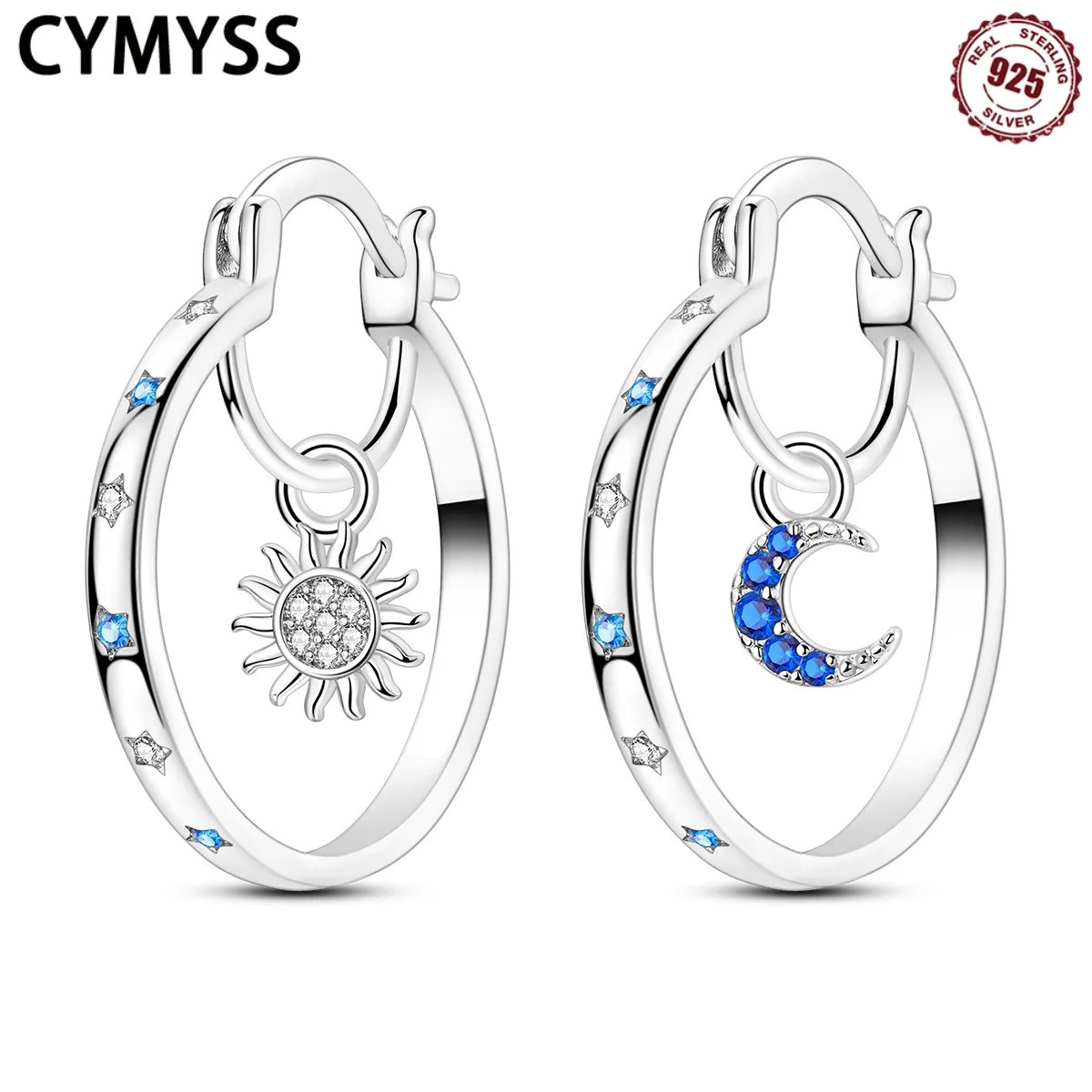 

CYMYSS 2025 New S925 Sterling Silver Sun and Moon Earrings Suitable for Gifts for Women, Fine Jewellery, Women's Hoop Earrings