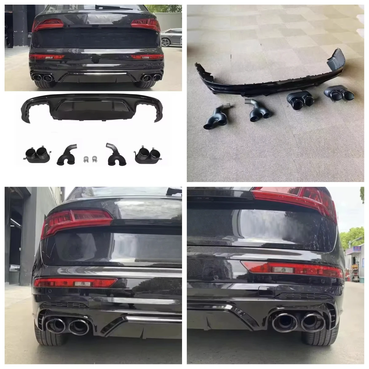 

Stlf Car Q5 SQ5 Glossy Black Diffuser Rear Bumper Splitter Lip With Exhaust Tips For Q5 SQ5 2019 2020 2021