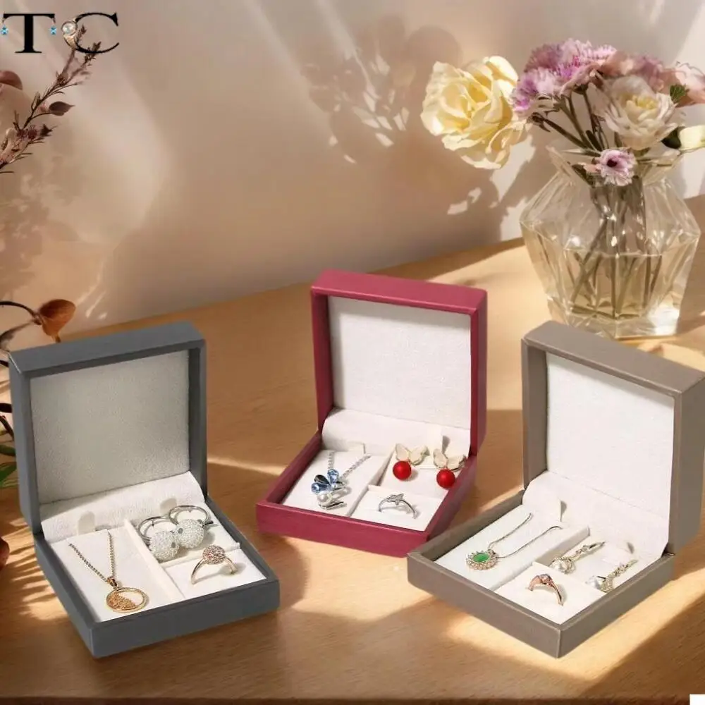 Leather and Fabric Jewelry Storage Set Ring Earring and Necklace Storage Box Compact Portable and Elegant Gift Box