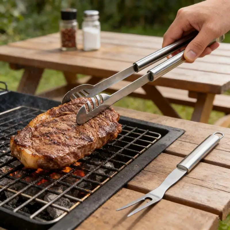 

Stainless Steel Grill Tongs Korean BBQ Tongs Kitchen Tweezers Beef Grill Barbecue Long Catcher And Fork Kitchen Accessories