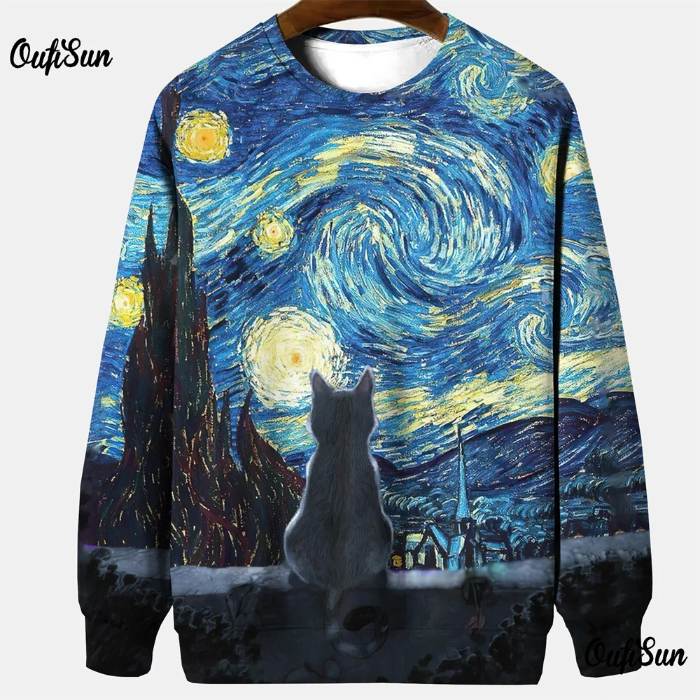 

Vintage Men's Hoodies Cat Graphic Clothing Spring Oversized Long Sleeve Tops European Style Streetwear For Mens Sweatshirts 2024