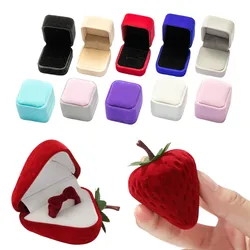 Strawberry Love Velvet Jewelry Boxes Ring Storage Box Valentine Day Gift Ring Display Organizers Earring Jewelry Box Packaging
