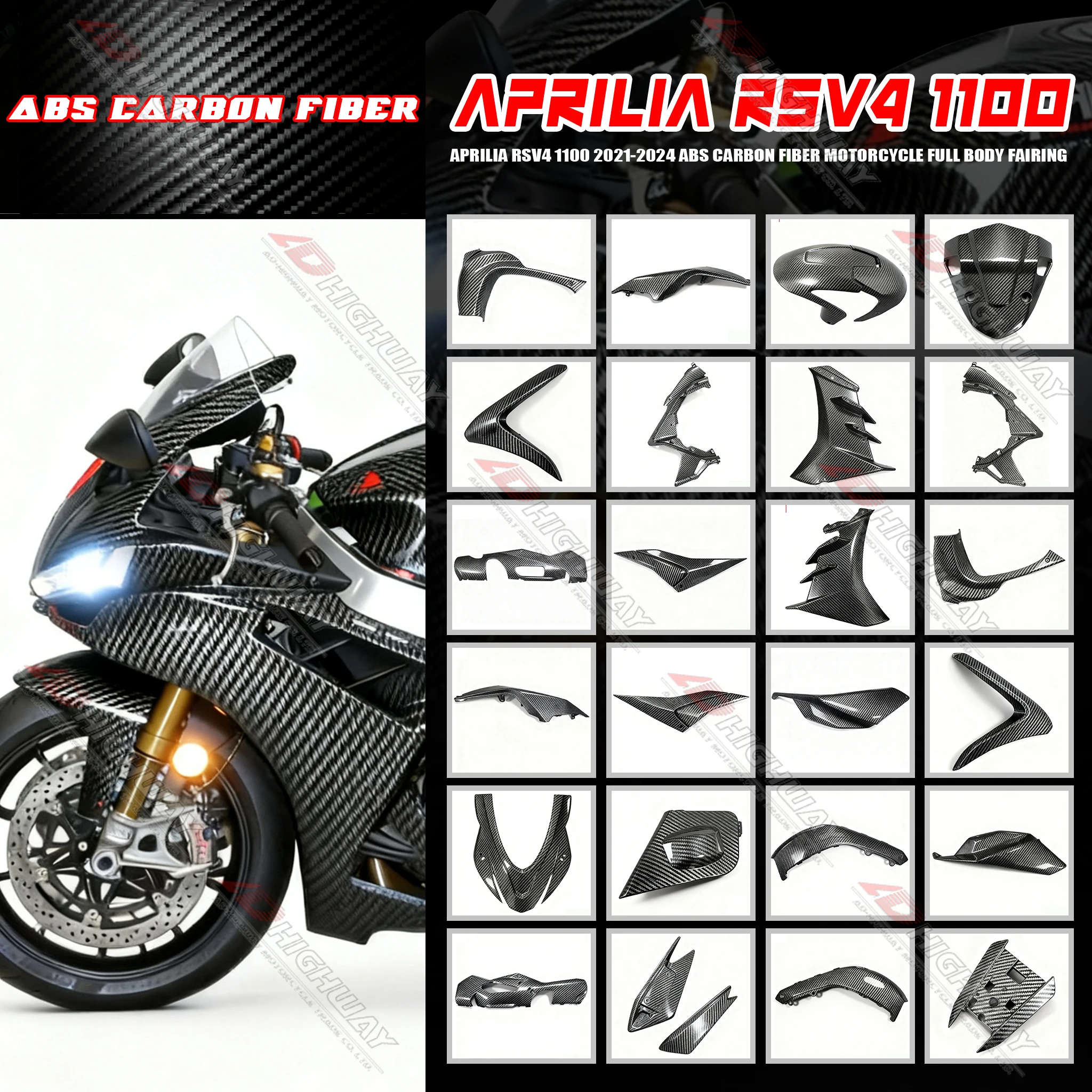 

Для Aprilia RSV4 2021-2024 ABS углеродное волокно комплекты обтекателей крышка рамы топливного бака аксессуары для мотоциклов