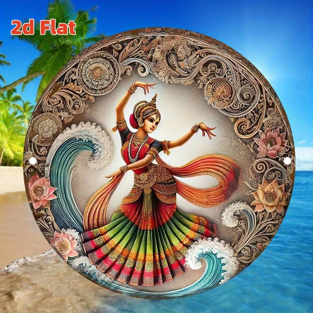 

Vibrant Indian Traditional Dance Aluminum Wall Art - 2D Flat Decorative Plate with Ornate Dancer Design, Perfect for Home Decor