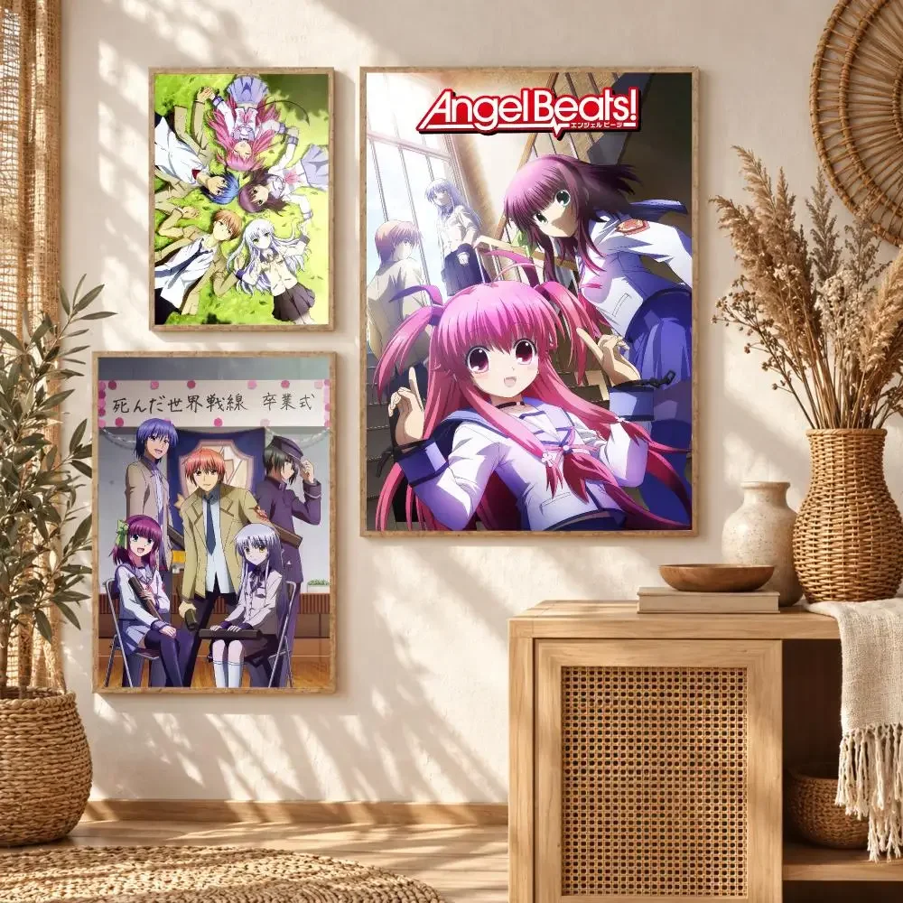 Anime A-Angel B-Beats Vintage Poster Wall Stickers Self Adhesive Art Decals for Bedroom Living Room Home Decor Mural HD Gift