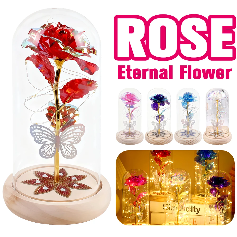 

Eternal Rose LED with Glass Dome Artificial Foil Flower Romantic Flower Gift for Valentine’s Day Wedding Anniversary Home Decor