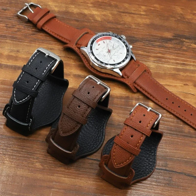 Genuine Leather Watch Strap 18mm 20mm 22mm With Mat Bund Strap Retro Style Design Black Brown Coffee MenWomen Bracelet Wristband