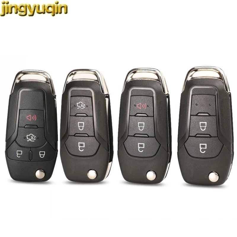 

Jingyuqin 5pcs Flip Remote Car Key Shell Case for Ford Focus Fusion MK MK7 Explorer Ranger 2/3/4 Buttons HU101 Uncut Blade