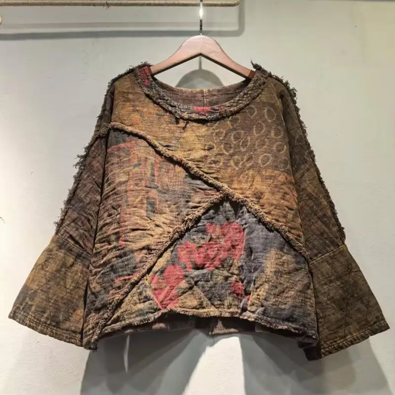 2026 Autumn Arts Style Women Long Sleeve O-neck Loose T-shirt Femme Tops Vintage Patchwork Double-deck Cotton Linen Tshirt F69