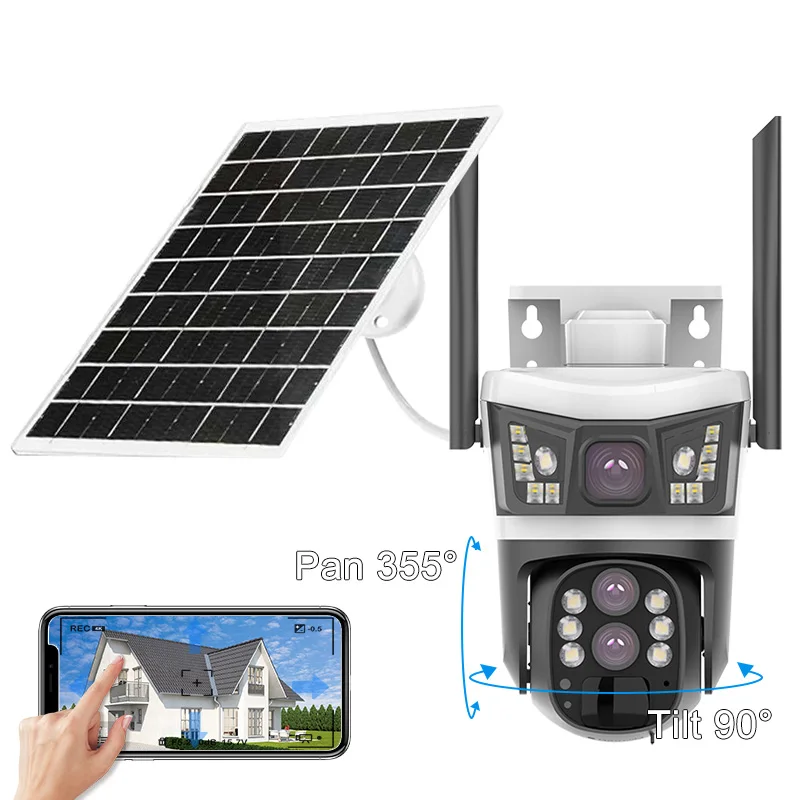 Saikiot V380 Pro 12 4G 3 Objektiv 3 Bildschirm Solar PTZ Kamera WIFI Solar Powered CCTV Sicherheit Im Freien wasserdichte V380 Pro 4G Kamera