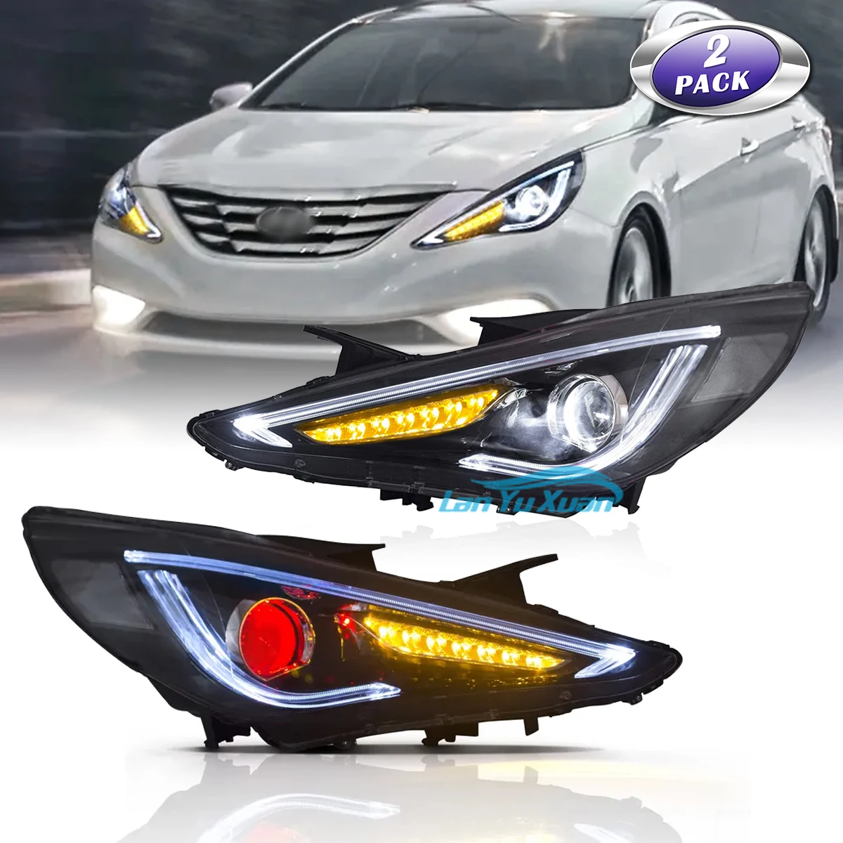 

Demon Eye Projector LED Headlights Assembly For Sonata 2011 2012 2013 2014 w/Amber Sequential Turn Signal Car Parts