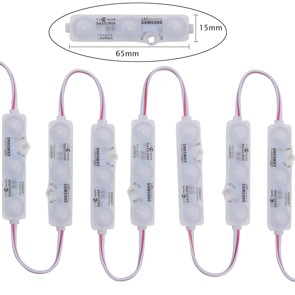 Módulo de luz LED de 12V de CC, 3LED, 1,2 W, superbrillante, diseño publicitario, lámpara de módulo IP68 5630, luz de fondo de señal LED