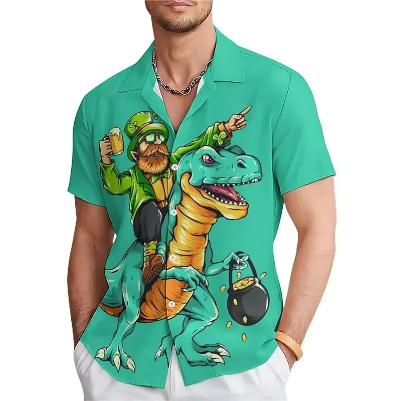 Camisa hawaiana con estampado de dinosaurio 3d para hombre, camisa informal de manga corta, holgada, de gran tamaño, novedad de verano, 2024