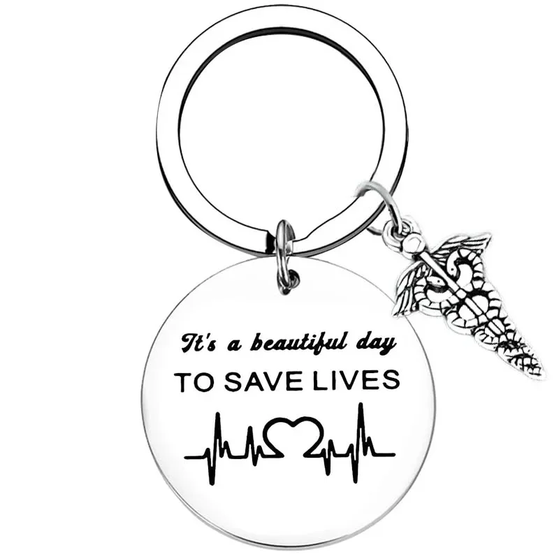 Heartbeat Keychain Gift for Nurse Doctor It's a Beautiful Day to Save Lives Medical Student Gift Stethoscope Charm Jewelry