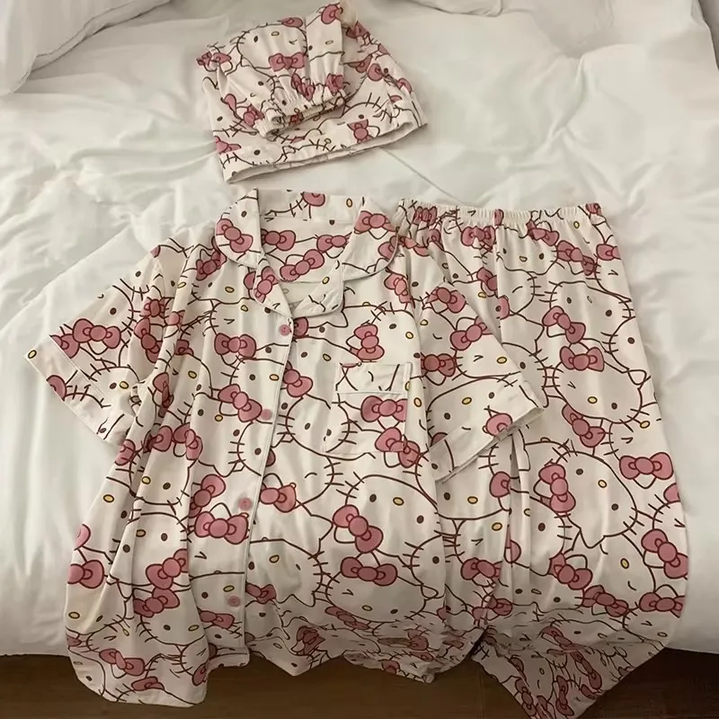 Anime Sanrio Long Short Pajamas Hello Kitty Kawaii Cartoon Loose Sleepwear Sets Spring And Summer Necessities Girl Birthday Gift