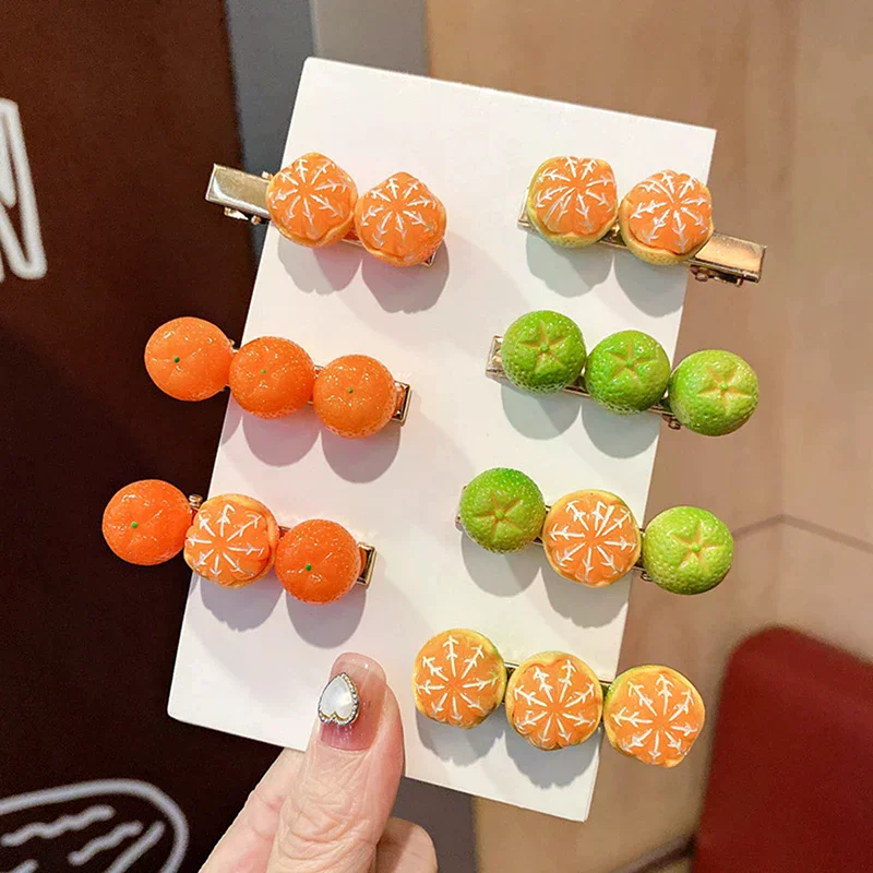 

2Pcs Creative Fun Half-Peeled Orange Hairpin Cute Girl Side Clip Japanese Fruit Word Clip Duckbill Clip Net Red Hair Accessories