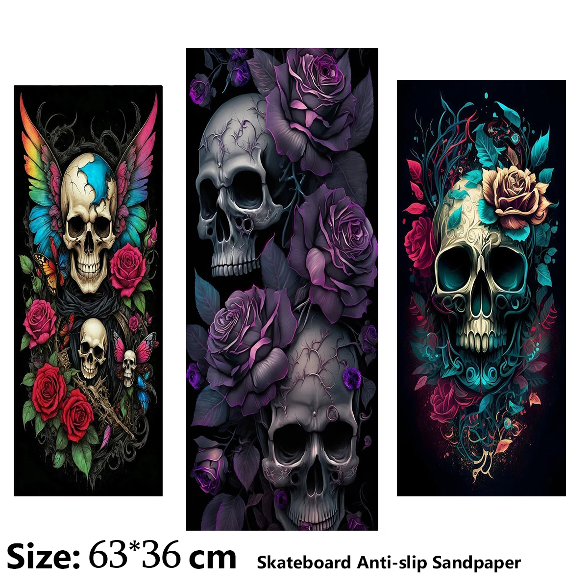 skull Rose Mecha Pattern Electric Scooter Anti-slip Sticker Sandpaper Skateboard Grip Tape Sheet 63*36cm