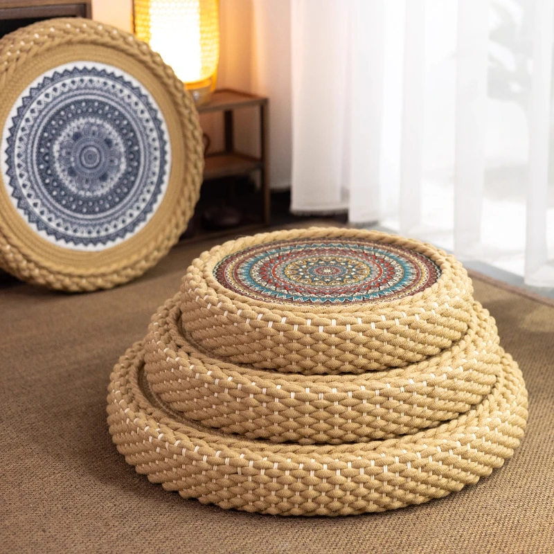 

Colorful Cotton Rope Floor Cushion, Japanese Tatami Sitting Pad, Minimalist Meditation Mat, 2025 Prayer Cushion, Zen Floor Seat