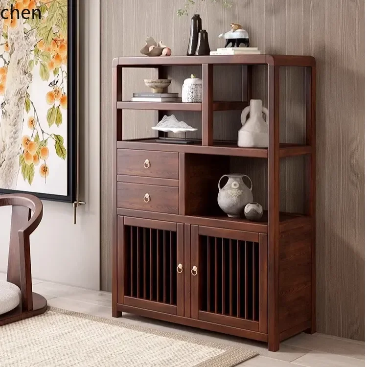 ZML New Chinese Bogu Rack Solid Wood Shelf Balcony Duobao Pavilion Tea Pot Storage Cabinet