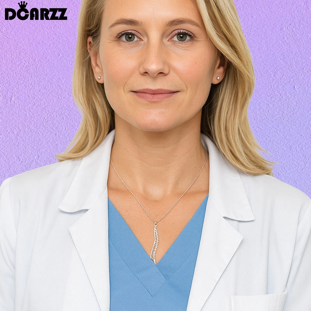 DCARZZ Orthopedic Spine Necklace Stainless Steel Medical Hollow Design Pendant Neck Chain for Orthopedic Surgeons Doctor Nurse