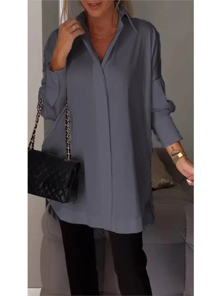 2025 New Casual Pullover Long Shirt Blouse Women Spring Autumn Fashion Irregular Long Sleeve Shirts Tops Femme White Females